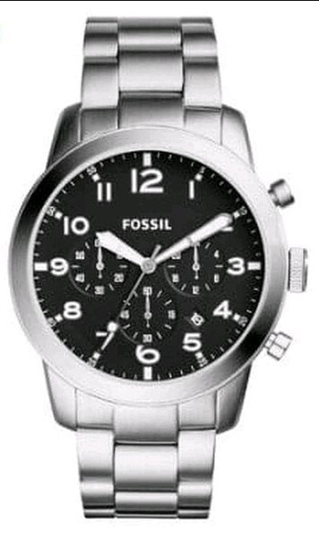 Fossil Pilot Chronograph Black Dial Silver Steel Strap Watch for Men - FS5141