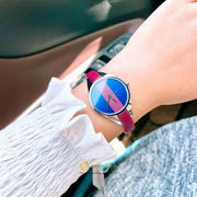 Calvin Klein Rebel Blue Maroon Dial Maroon Leather Strap Watch for Women - K8P231UN