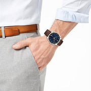 Tommy Hilfiger Deacan Blue Dial Brown Leather Strap Watch for Men - 1791549