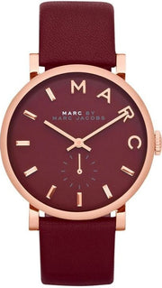 Marc Jacobs Baker Maroon Dial Maroon Leather Strap Watch for Women - MBM1267