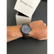 Michael Kors Paxton Analog Blue Dial Grey Steel Strap Watch For Men - MK8499