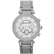 Michael Kors Parker Mother of Pearl Dial Diamonds Silver Steel Strap Watch for Women - MK5572
