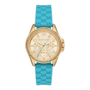 Michael Kors Mini Pilot Quartz Gold Dial Blue Silicone Strap Watch For Women - MK7374