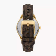 Michael Kors Benning Three Hand Gold Dial Brown Leather Strap Watch For Men - MK8931