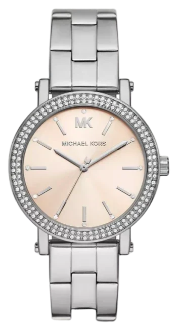 Michael Kors Corey Three Hand Pink Dial Silver Steel Strap Watch for Women - MKO1050