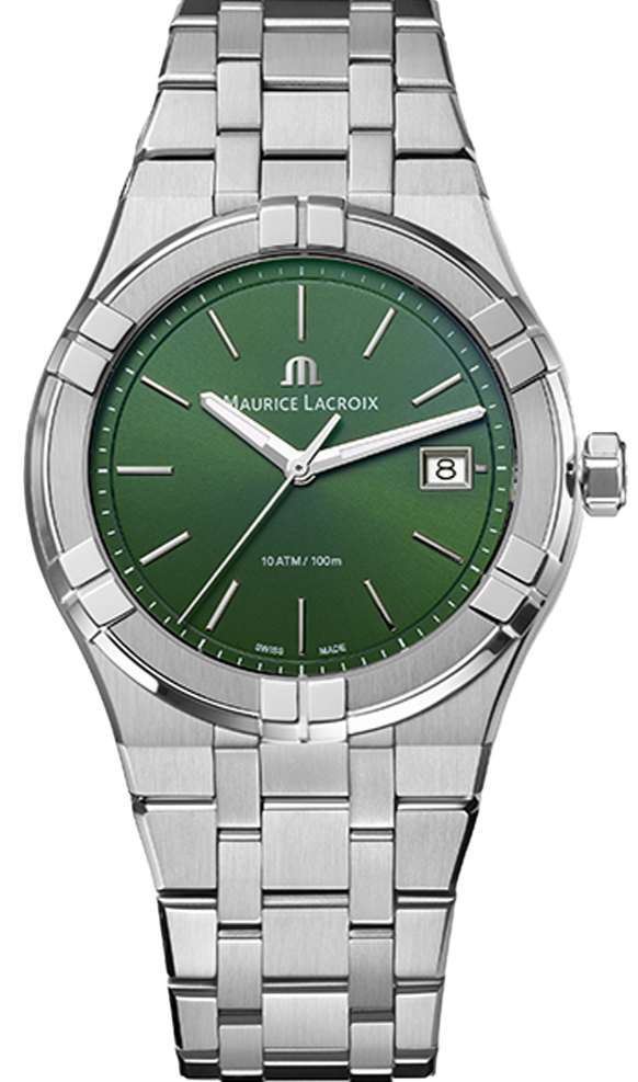 Maurice Lacroix Aikon Date Quartz Green Dial Silver Steel Strap Watch for Men - AI1108-SS002-630-1