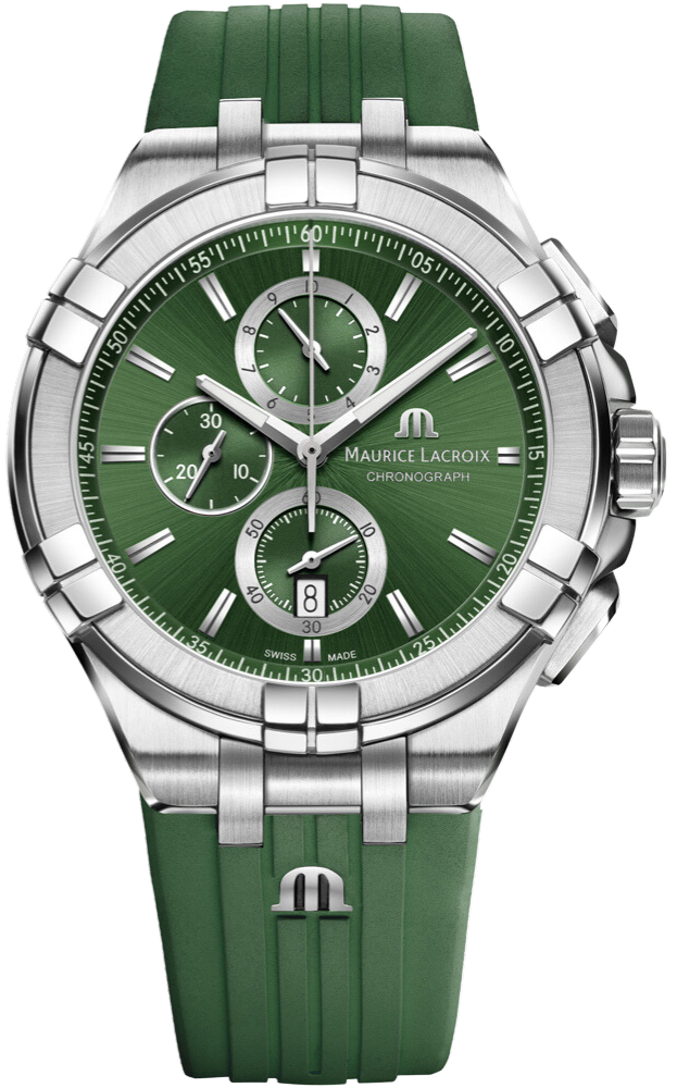 Maurice Lacroix Aikon Chronograph Green Dial Green Rubber Strap Watch for Men  - AI1018-SS000-630-5
