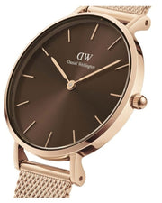 Daniel Wellington Petite Amber Brown Dial Rose Gold Mesh Strap Watch for Women - DW00100478