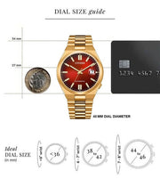 Citizen Tsuyosa Automatic Red Dial Gold Steel Strap Watch For Men - NJ0153-82X