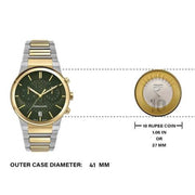 Salvatore Ferragamo Sapphire Chrono Green Dial Two Tone Steel Strap Watch for Men - SFME01223