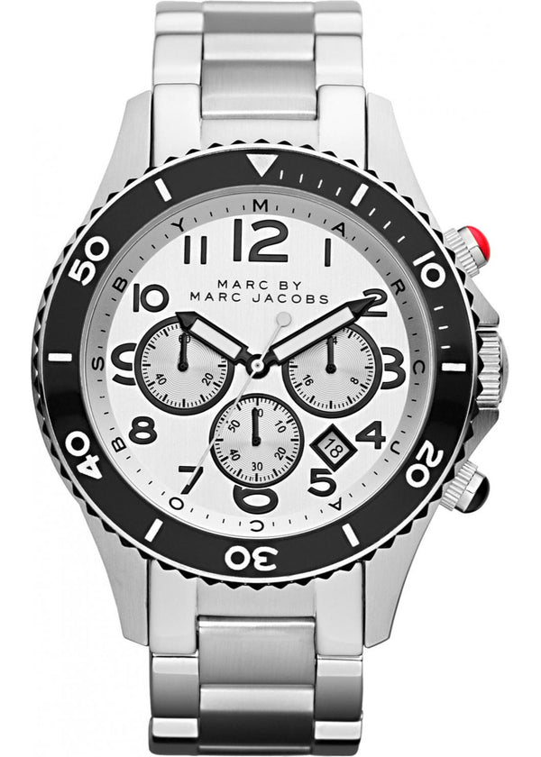 Marc Jacobs Rock Chronograph White Dial Silver Steel Strap Watch for Men - MBM5027