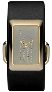 Marc Jacobs Champagne Dial Black Leather Strap Watch for Women - MBM2047