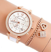 Michael Kors Parker White Dial Two Tone Steel Strap Watch for Women - MK5774