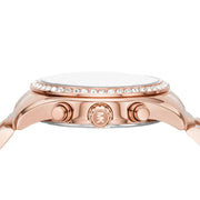 Michael Kors Lexington Chronograph Red Dial Rose Gold Steel Strap Watch For Women - MK7275