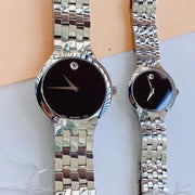 Movado Classic Quartz Black Dial Silver Steel Strap Watch for Men - 0606337