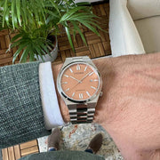 Citizen Tsuyosa Automatic Salmon Orange Dial Silver Steel Strap Watch For Men - NJ0159-86Z