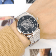 Gucci G Timeless Diamonds Black Dial Silver Steel Strap Watch For Women - YA1264125