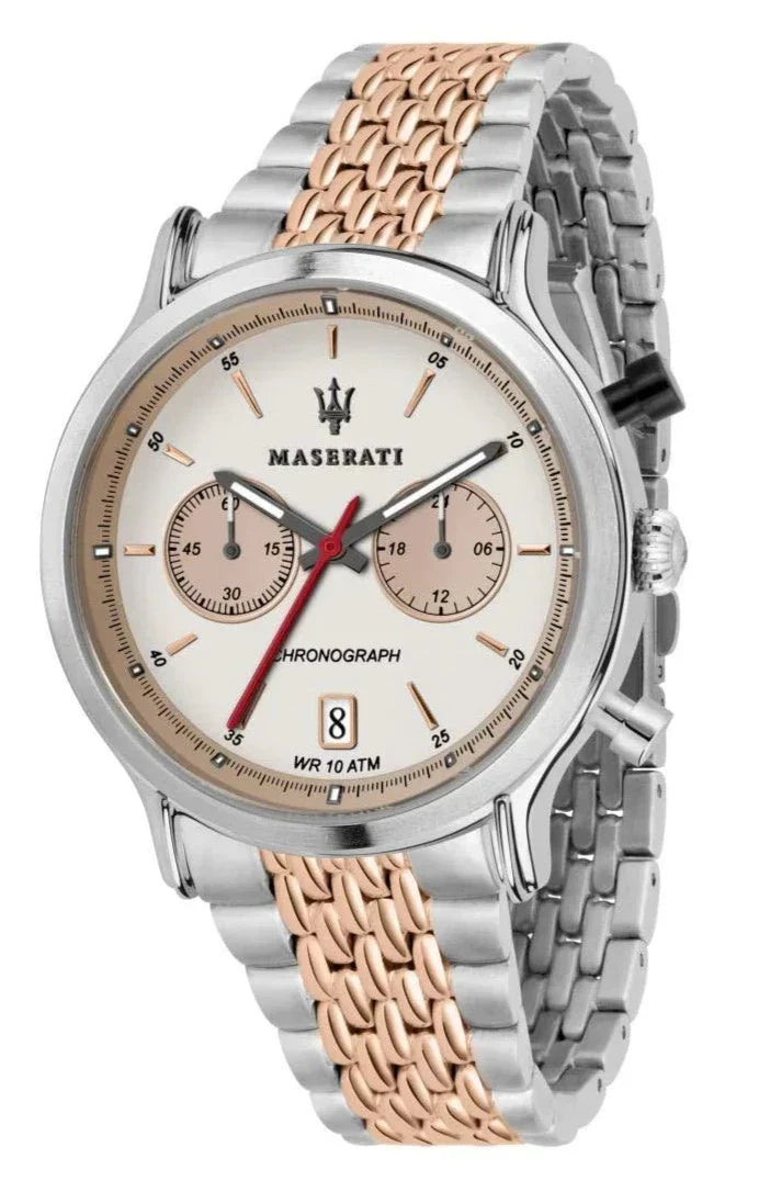 Maserati Legend Chronograph Ivory White Dial Two Tone Steel Strap Watch For Men - R8873638002