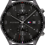 Tommy Hilfiger West Chronograph Black Dial Black Leather Strap Watch For Men - 1791711