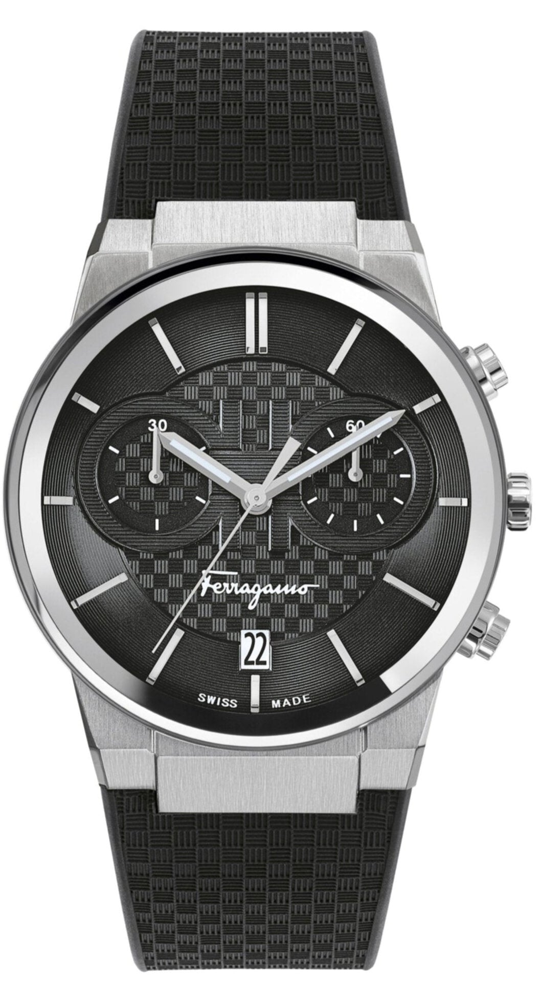 Salvatore Ferragamo Sapphire Chrono Black Dial Black Silicone Strap Watch for Men - SFME00121