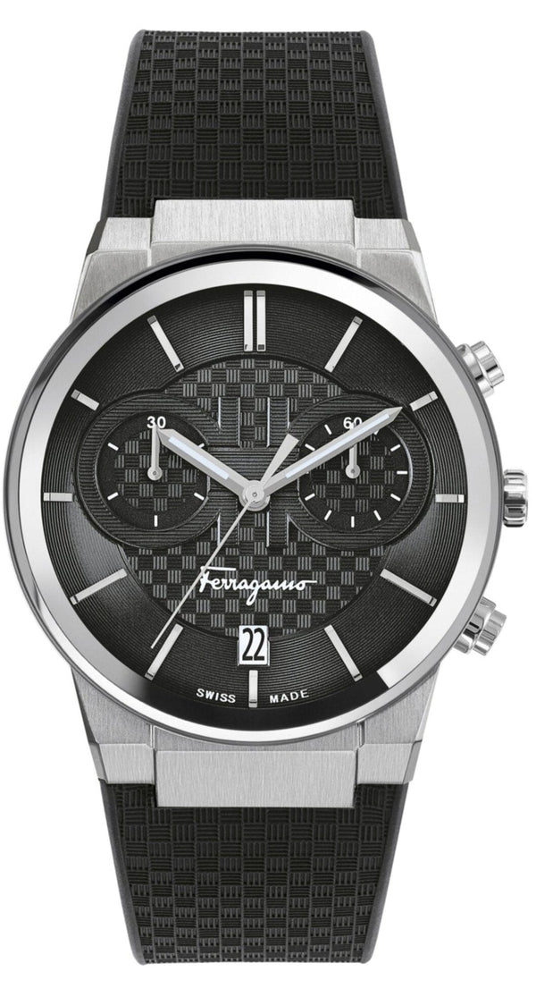 Salvatore Ferragamo Sapphire Chrono Black Dial Black Silicone Strap Watch for Men - SFME00121