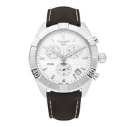 Tissot PR 100 Sport Quartz Chronograph Silver Dial Brown Leather Strap Watch For Men - T101.617.16.031.00