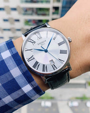 Tissot Carson Premium Silver Dial Black Leather Strap Watch For Men - T122.410.16.033.00