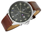 Tommy Hilfiger West Chronograph Grey Dial Brown Leather Strap Watch For Men - 1791710