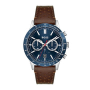 Hugo Boss Allure Chronograph Blue Dial Brown Leather Strap Watch for Men - 1513921