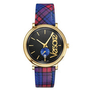 Versace V-Circle The Clans Edition Black Dial Red & Blue Leather Strap Watch for Women - VEBQ00218