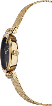 Versace Meander Black Dial Gold Mesh Bracelet Watch for Women - VELW00720