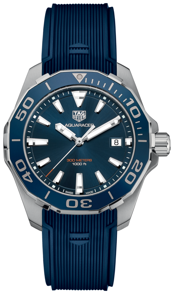 Tag Heuer Aquaracer Blue Dial Blue Rubber Strap Watch for Men - WAY111C.FT6155