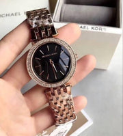 Michael Kors Darci Black Dial Rose Gold Steel Strap Watch for Women - MK3402