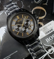 Hugo Boss Driver Chronograph Black Dial Black Steel Strap Watch for Men - 1513277