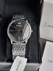 Emporio Armani Minimalist Black Dial Silver Steel Strap Watch for Men - AR11600