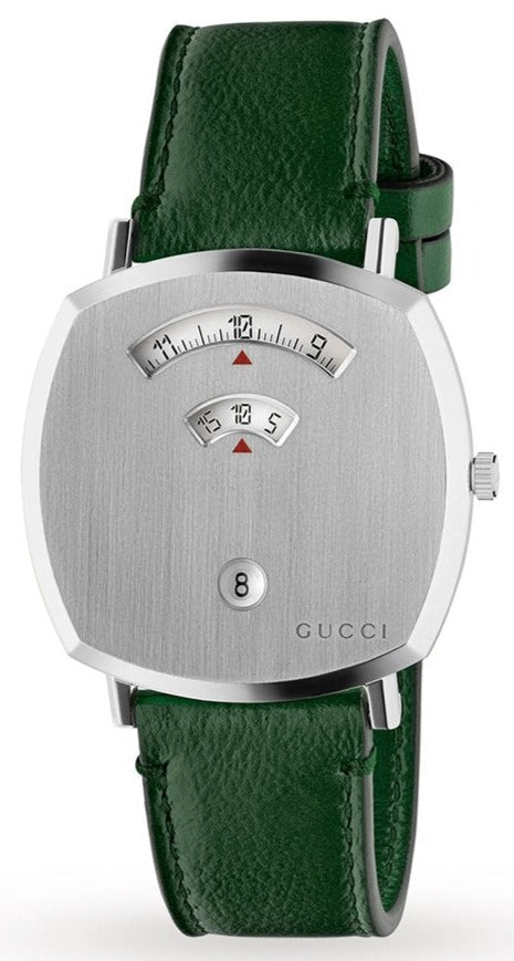 Gucci Grip Silver Dial Green Leather Strap Unisex Watch - YA157412