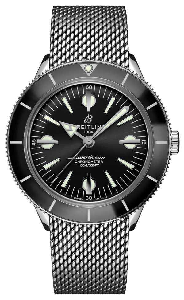 Breitling Superocean Heritage '57 Black Dial Silver Mesh Bracelet Watch for Men - A10370121B1A1