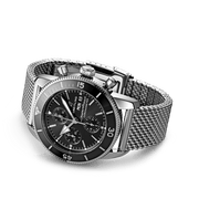 Breitling Superocean Heritage Chronograph 44 Black Dial Silver Mesh Bracelet Watch for Men - A13313121B1A1