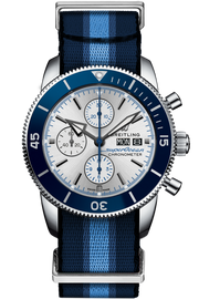 Breitling Superocean Heritage Chronograph 44 Ocean Conservancy Silver Dial Two Tone NATO Strap Watch for Men - A133131A1G1W1