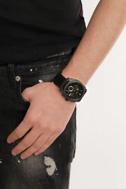 Fossil Machine Chronograph Black Dial Black Leather Strap Watch for Men - FS5586