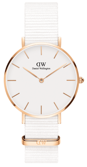 Daniel Wellington Classic Petite Dover White Dial White Nylon Strap Watch For Women - DW00100311
