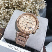 Michael Kors Uptown Glam Parker Chronograph Rose Gold Dial Steel Strap Watch for Women - MK5663