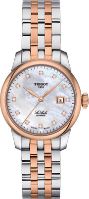 Tissot Le Locle Automatic Diamonds Mother of Pearl White Dial Two Tone Steel Strap Watch For Women - T006.207.22.116.00