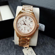 Bulova Crystal Silver Dial Rose Gold Steel Strap Watch for Women - 97N101