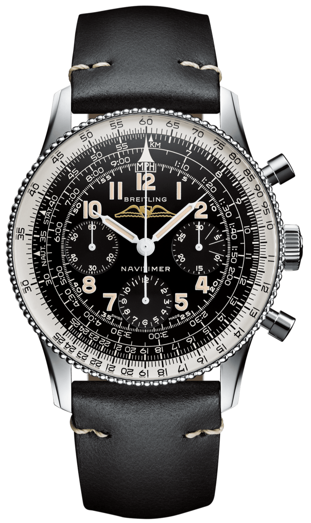 Breitling Navitimer Ref. 806 1959 Re-Edition Black Dial Brown Leather Strap Watch for Men - AB0910371B1X1