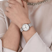 Emporio Armani Gianni T Bar Quartz Mother of Pearl Dial White Leather Strap Watch For Women - AR1965