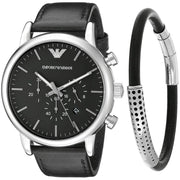 Emporio Armani Dress Analog Black Dial Black Leather Strap Watch For Men - AR8029