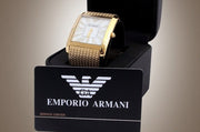 Emporio Armani Super Slim Quartz White DIal Gold Mesh Bracelet Watch For Women - AR2017