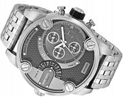 Diesel Little Daddy Chronograph Black Dial Silver Steel Strap Watch For Men - DZ7259
