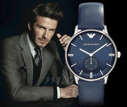 Emporio Armani Analog Quartz Blue Dial Blue Leather Strap Watch For Men - AR1647